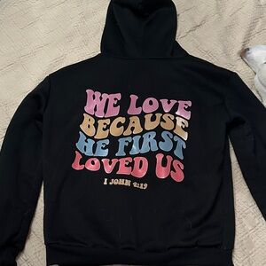 Black Hoodie with Colorful Text Design